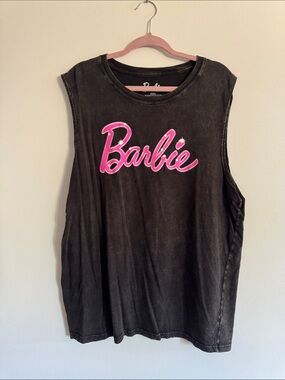 Barbie Black Tank Top with Pink Script Logo